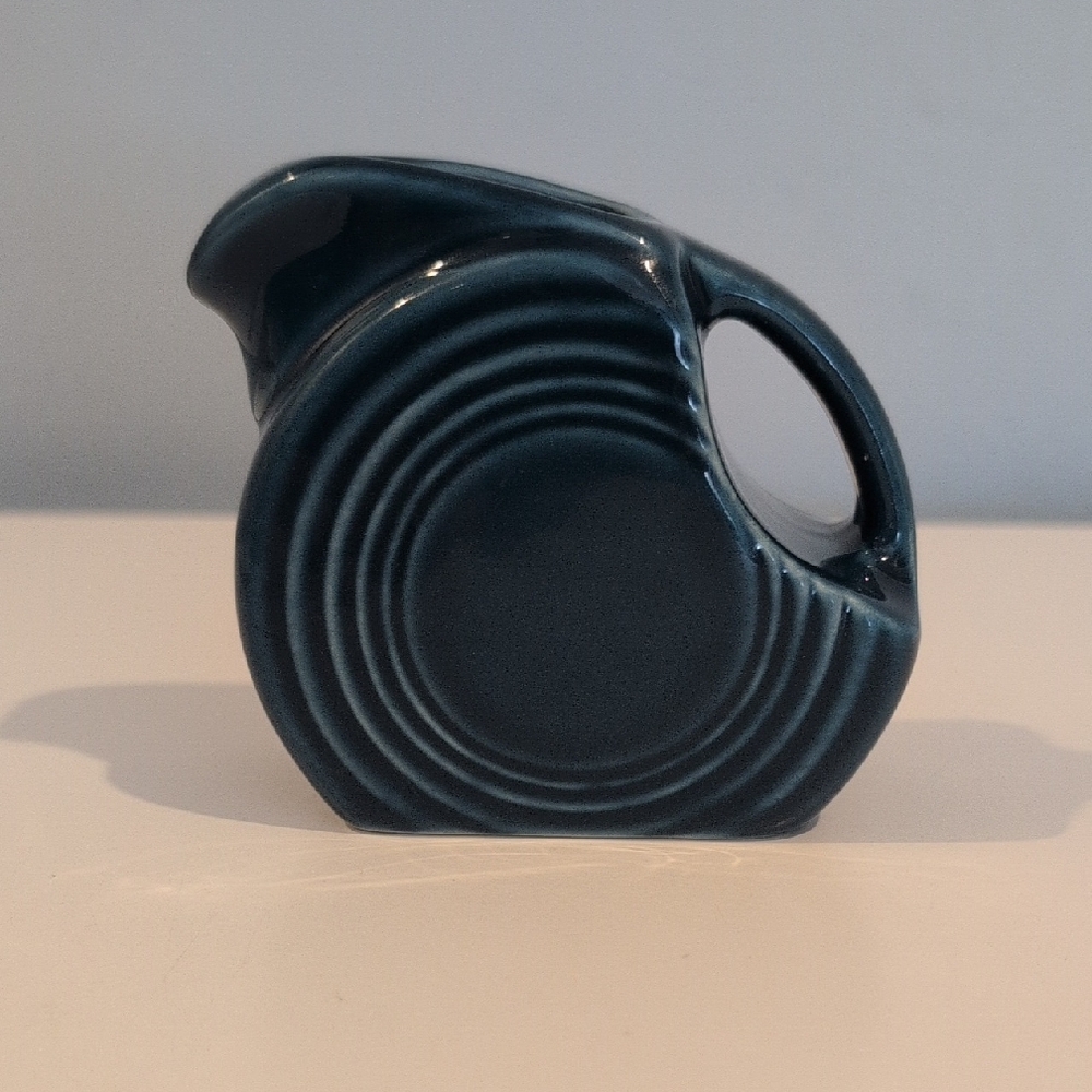 Vintage Fiesta Ceramic Three Inch Mini Disk Pitcher In Juniper